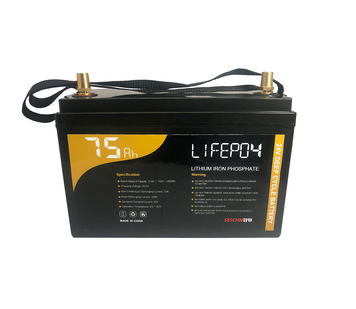 24V 75Ah Lithium Ion Battery LiFePO4 Deep Cycle Camping RV Solar  